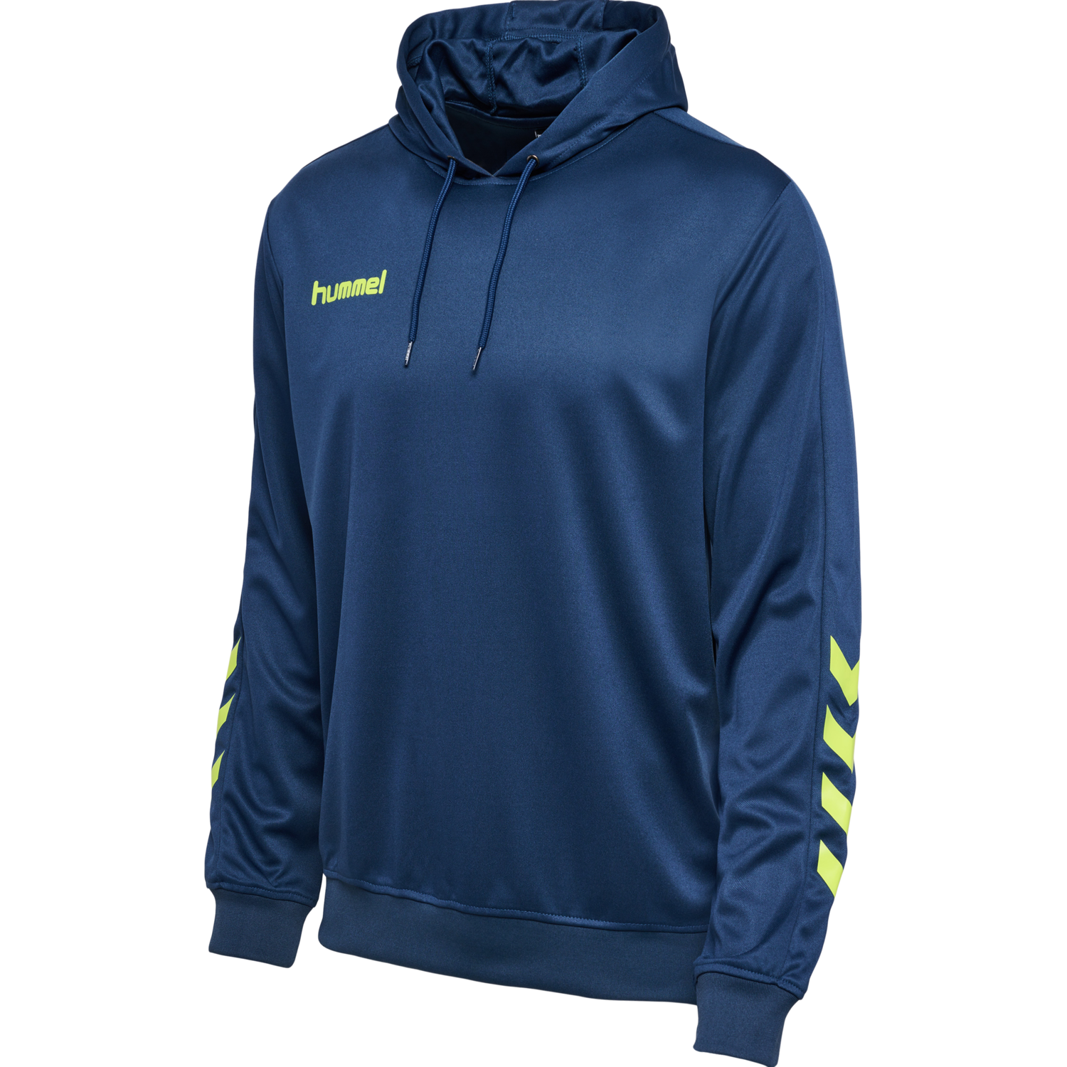 hmlPROMO POLY HOODIE, DARK DENIM/LIME PUNCH, packshot