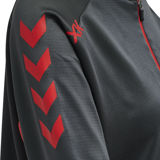 hmlACTION POLY HALF ZIP SWEAT WOMAN, EBONY/FLAME SCARLET, packshot