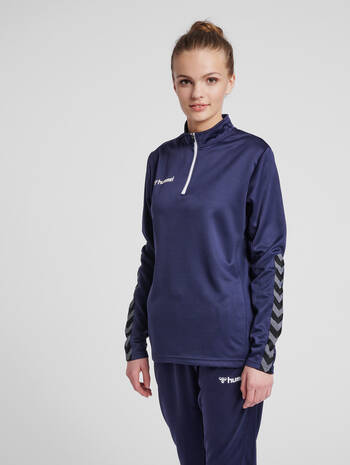 hmlAUTHENTIC HALF ZIP SWEATSHIRT WOMAN, MARINE, model