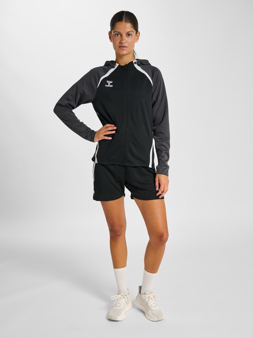 hmlLEAD 2.0 ZIP HOODIE WOMAN, BLACK/ASPHALT, model