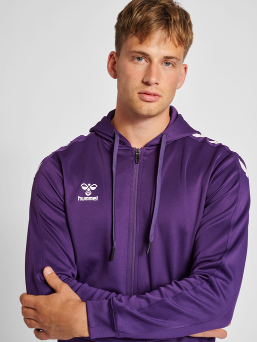 hmlCORE XK POLY ZIP HOOD SWEAT, ACAI/WHITE, model