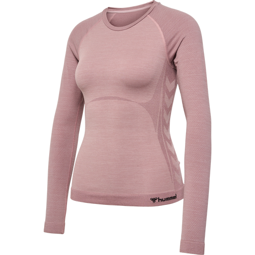 hmlCLEA SEAMLESS TIGHT T-SHIRT L/S, WOODROSE/ROSE TAUPE MELANGE, packshot