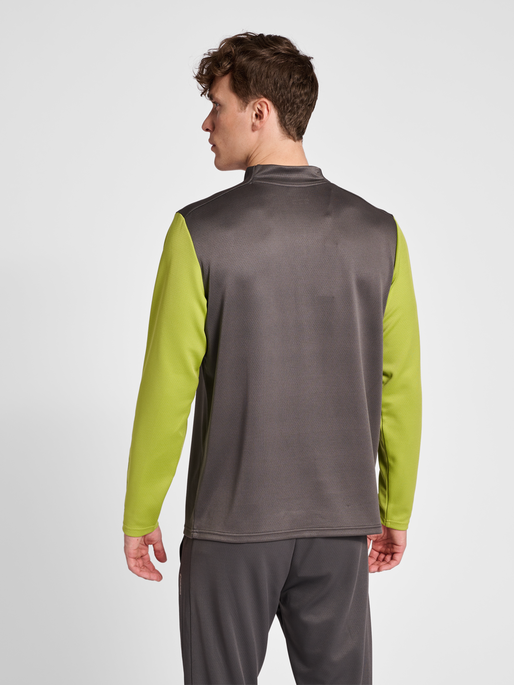 hmlONGRID 1/2 ZIP POLY SWEAT, FORGED IRON/DARK CITRON, model