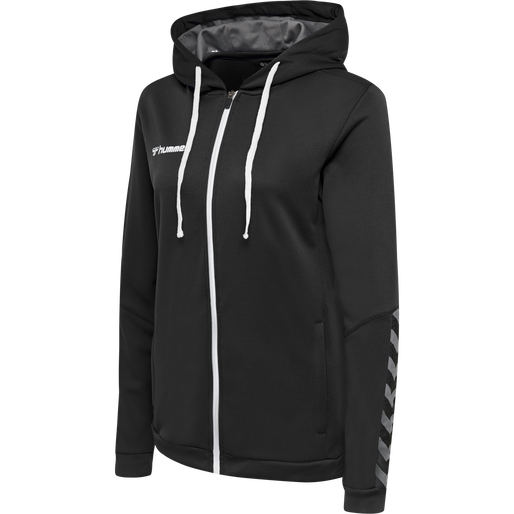 hmlAUTHENTIC POLY ZIP HOODIE WOMAN, BLACK/WHITE, packshot