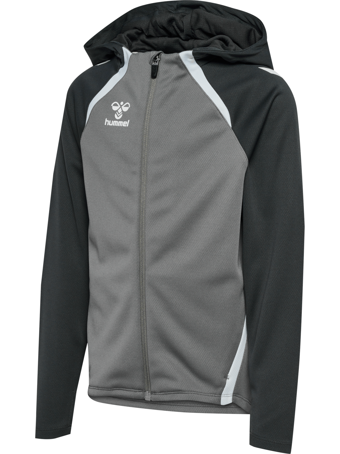 hmlLEAD 2.0 ZIP HOODIE KIDS, STEEL GRAY/ASPHALT, packshot