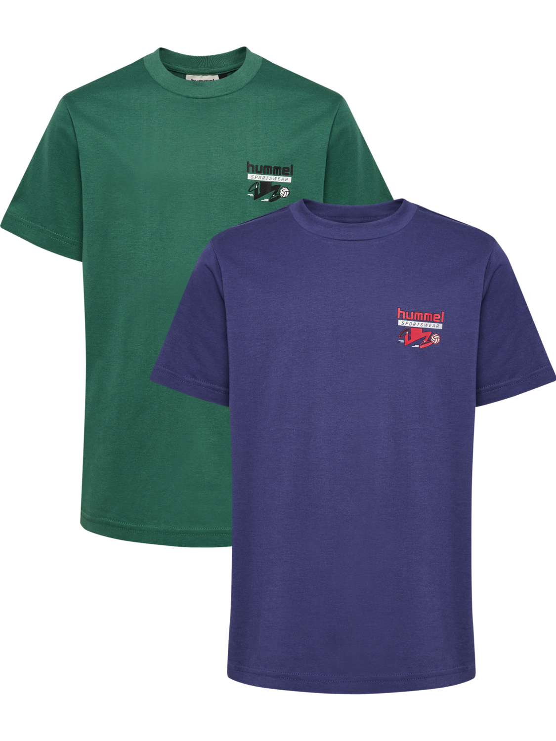 hmlJR REG T-SHIRT S/S RUNNER 2-PACK, SMOKE PINE/DEEP COBALT, packshot