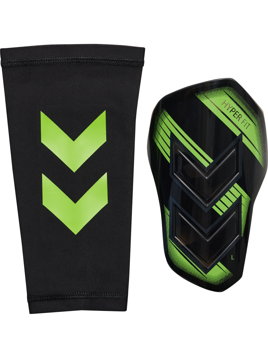 hmlSHIN GUARDS HYPER FIT, TRANSPARENT/GREEN GECKO, packshot