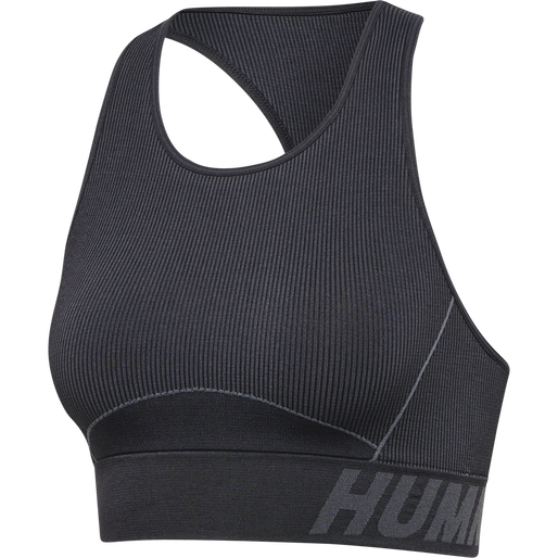hmlTE CHRISTEL SEAMLESS SPORTS TOP, BLACK/ASPHALT MELANGE, packshot