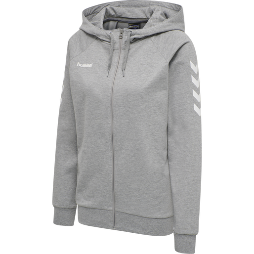 HMLGO COTTON ZIP HOODIE WOMAN, GREY MELANGE, packshot