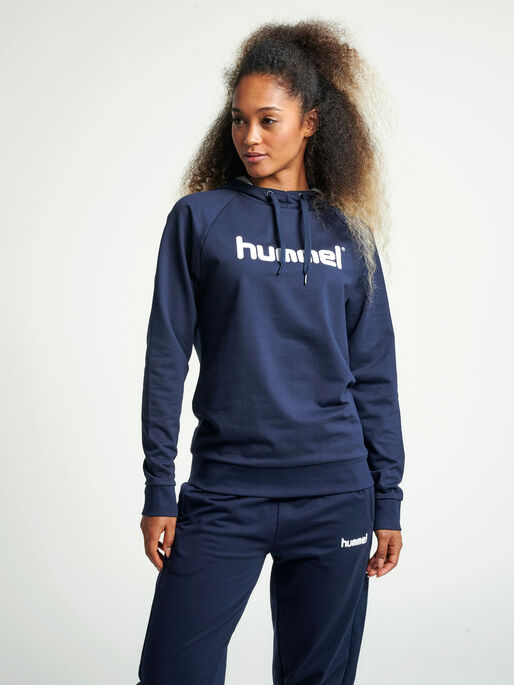 HMLGO COTTON LOGO HOODIE WOMAN, MARINE, model