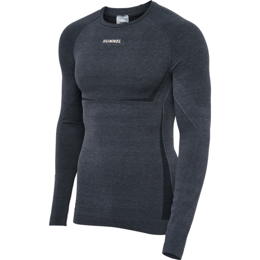hmlTE MIKE SEAMLESS T-SHIRT L/S, BLACK/ASPHALT MELANGE, packshot