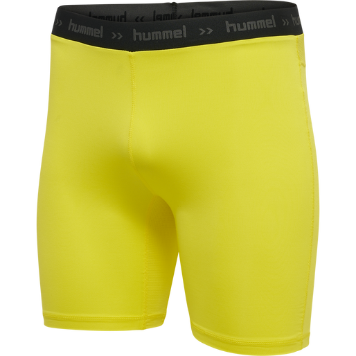 HUMMEL FIRST PERFORMANCE TIGHT SHORTS, BLAZING YELLOW, packshot