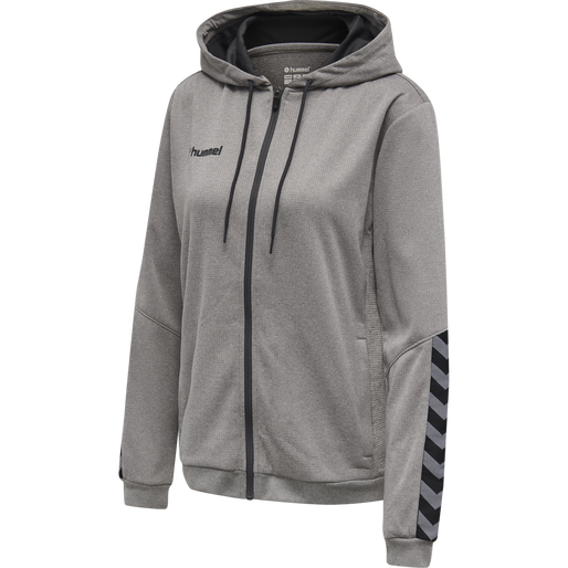 hmlAUTHENTIC POLY ZIP HOODIE WOMAN, GREY MELANGE, packshot