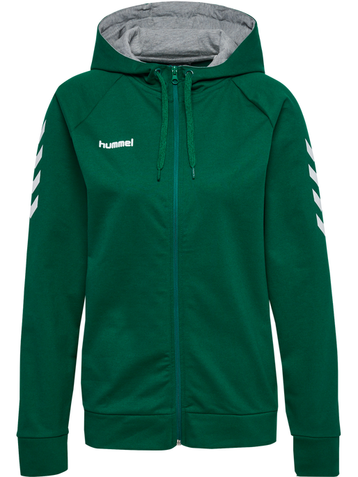 HUMMEL GO COTTON ZIP HOODIE WOMAN, EVERGREEN, packshot