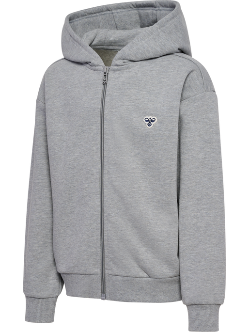 hmlJR LOOSE ZIP HOODIE BEE, GREY MELANGE hmlJR LOOSE ZIP HOODIE BEE, GREY MELANGE, packshot