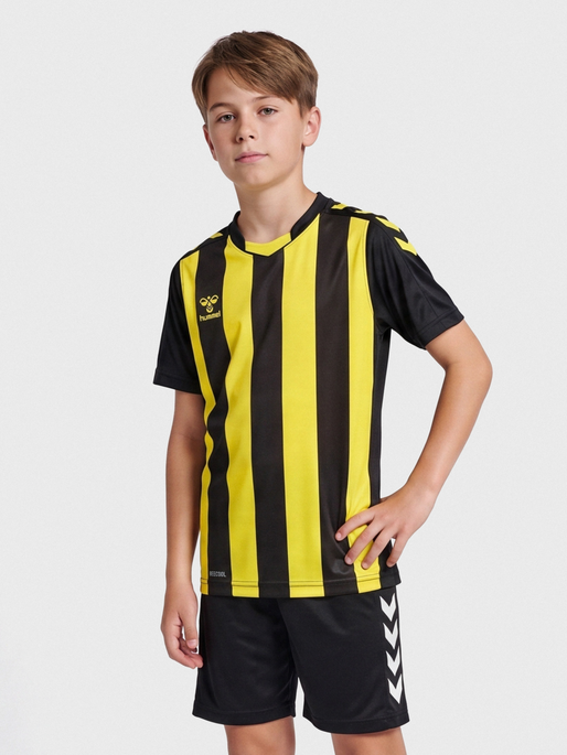 hmlCORE XK STRIPED JERSEY S/S KIDS, BLACK/BLAZING YELLOW, model