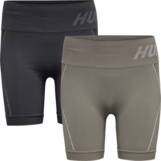 hmlTE CHRISTEL 2-PACK SEAML SHORTS, BLACK/CHATEAU GREY, packshot