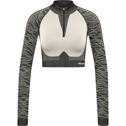 hmlMT MILA SEAMLESS CROP HALF ZIP, BLACK/CHATEAU GREY, packshot