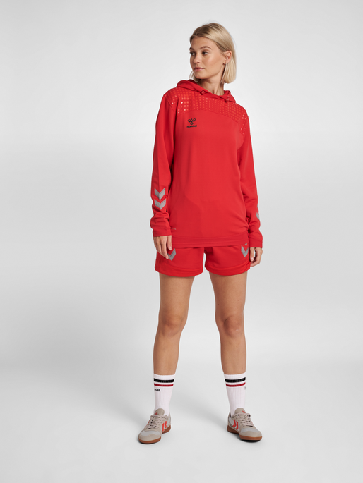 hmlLEAD WOMEN POLY HOODIE, TRUE RED, model