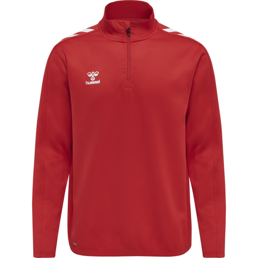 hmlCORE XK HALF ZIP POLY SWEAT, TRUE RED, packshot