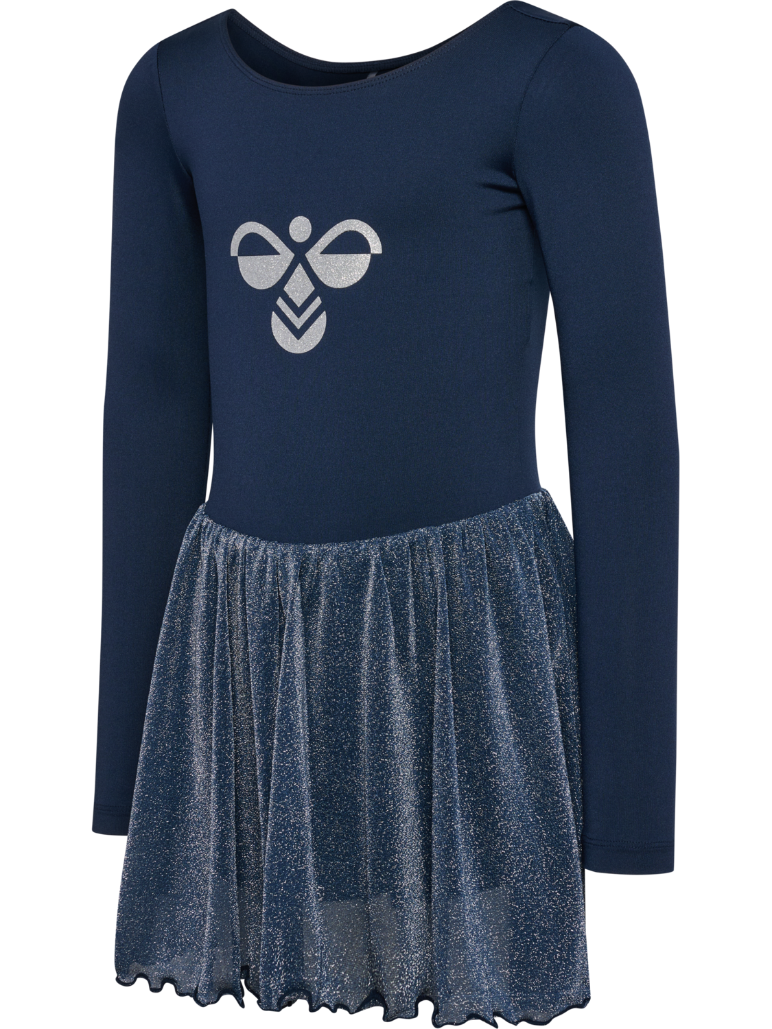 hmlJR GLITTER TIGHTS GYMSUIT L/S, DRESS BLUES, packshot