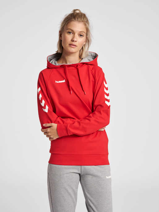 HUMMEL GO COTTON HOODIE WOMAN, TRUE RED, model