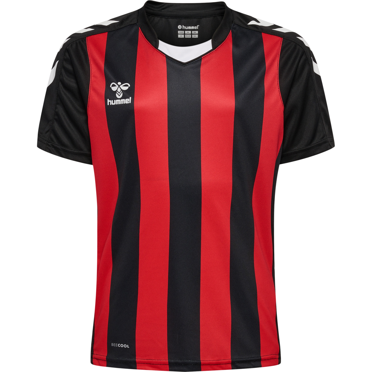 hmlCORE XK STRIPED JERSEY S/S KIDS, BLACK/TRUE RED, packshot