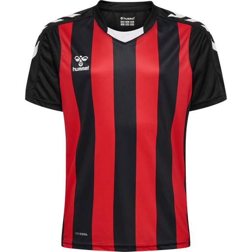 hmlCORE XK STRIPED JERSEY S/S KIDS, BLACK/TRUE RED, packshot