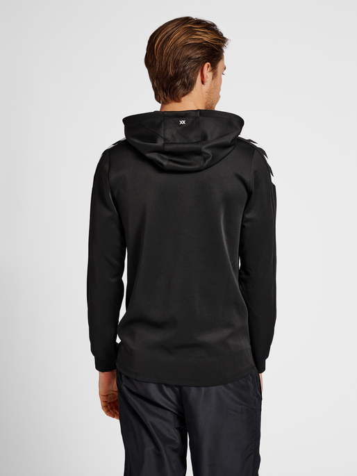 hmlCORE XK POLY SWEAT HOODIE, BLACK, model