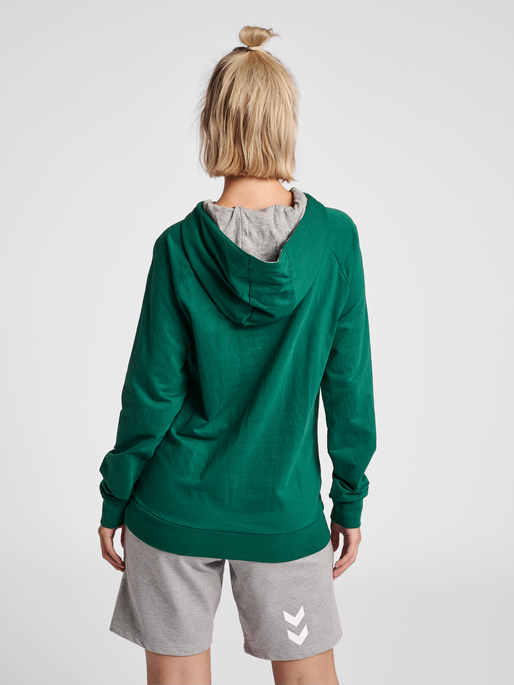 HUMMEL GO COTTON LOGO HOODIE WOMAN, EVERGREEN, model