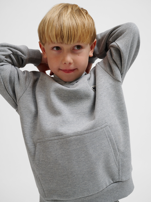 hmlJR LOOSE HOODIE BEE, GREY MELANGE, model