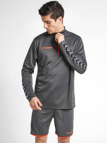 hmlAUTHENTIC HALF ZIP SWEATSHIRT, ASPHALT, model