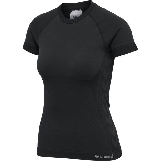 hmlCLEA SEAMLESS TIGHT T-SHIRT, BLACK MELANGE, packshot