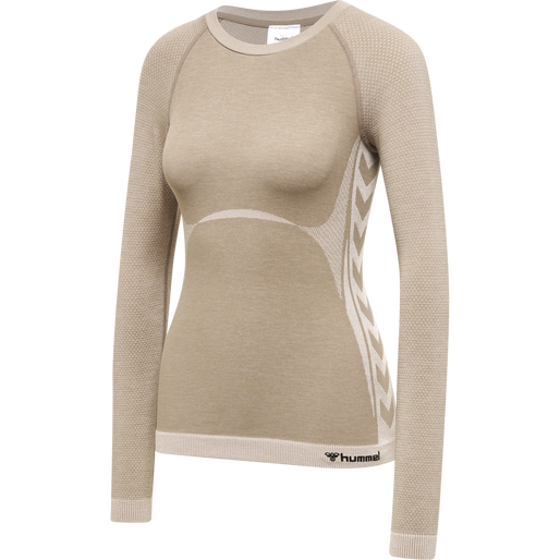 hmlCLEA SEAMLESS TIGHT T-SHIRT L/S, CHATEAU GRAY/DRIFTWOOD MELANGE, packshot