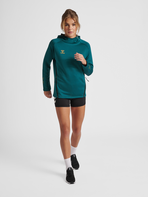 hmlCIMA XK HOODIE WOMAN, BLUE CORAL, model