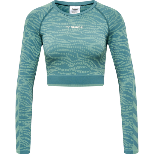 hmlMT SAGA SEAMLESS CROP T-SHIRT LS, NORTH ATLANTIC/BLUE SURF MELANGE, packshot