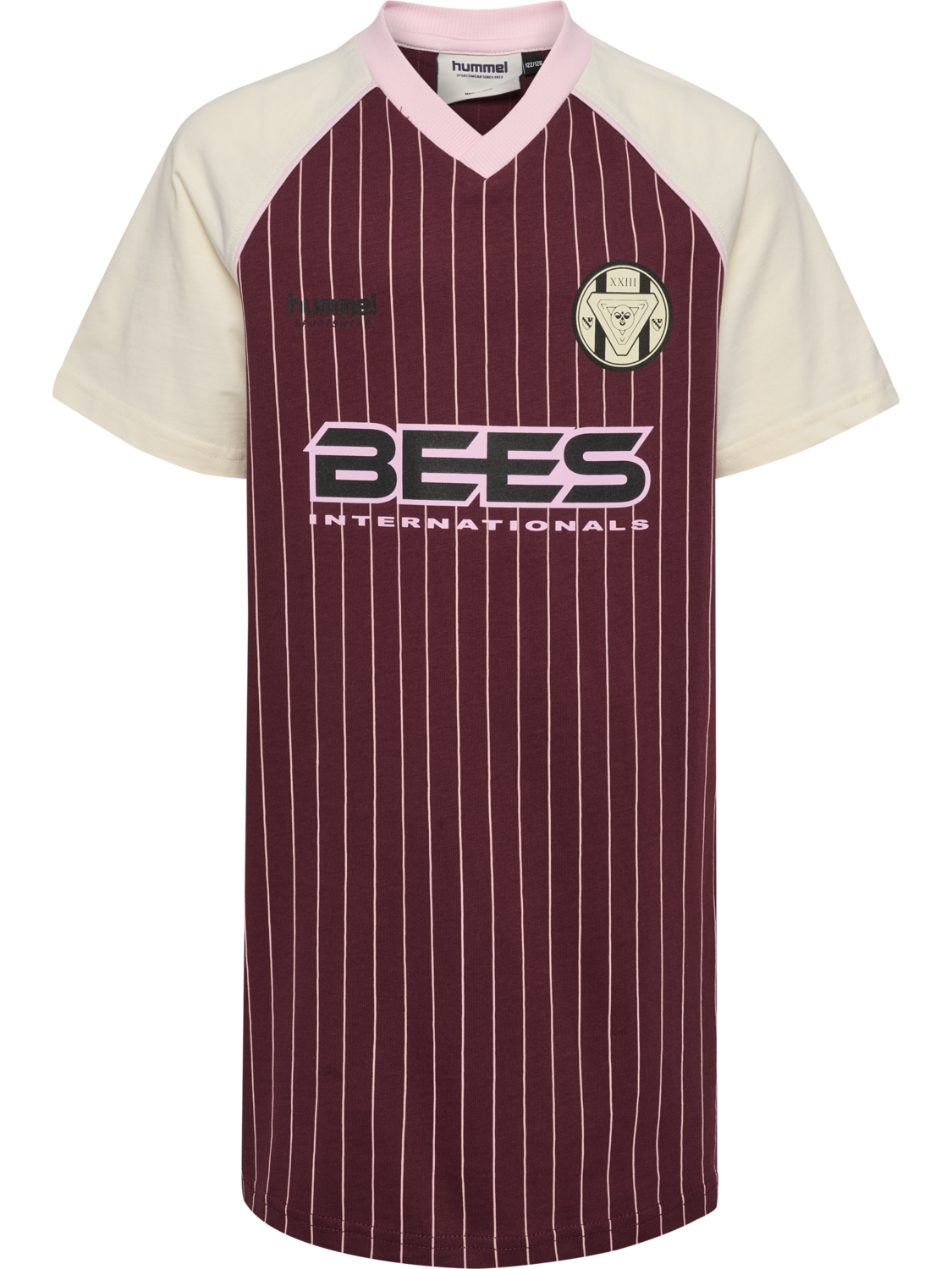 hmlJR LOOSE V-NECK BEES DRESS S/S, VINEYARD WINE, packshot