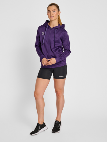 hmlCORE XK POLY ZIP HOOD SWEAT WOMAN, ACAI, model