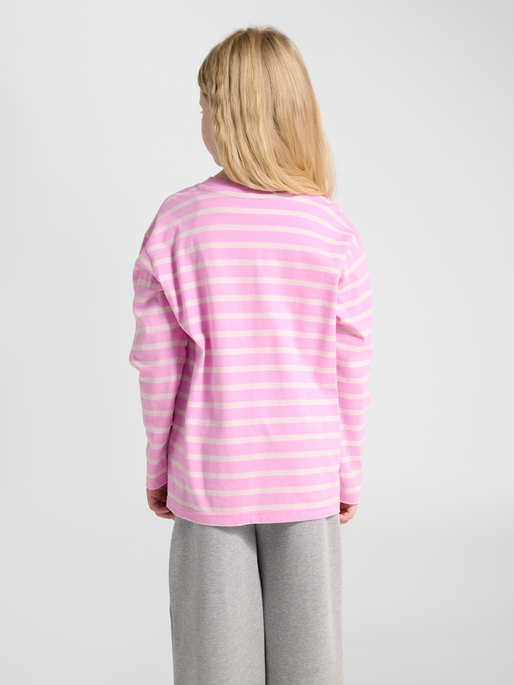 hmlJR LOOSE STRIPE T-SHIRT L/S BEE, PASTEL LAVENDER, model