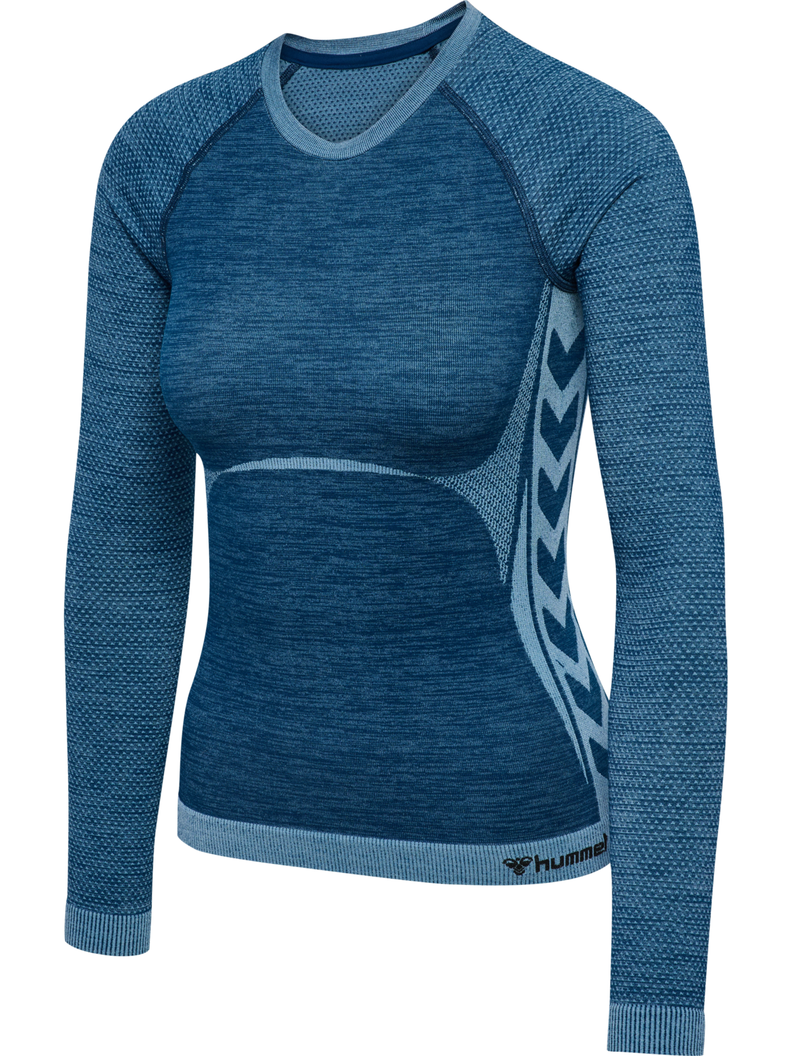 hmlCLEA SEAMLESS TIGHT T-SHIRT L/S, NAVY PEONY/FADED DENIM, packshot