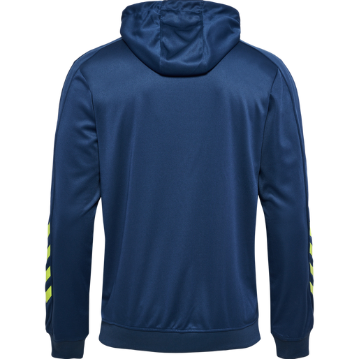 hmlPROMO POLY HOODIE, DARK DENIM/LIME PUNCH, packshot