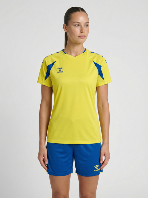 hmlCORE 2.0 JERSEY S/S WOMAN, BLAZING YELLOW/TRUE BLUE, model