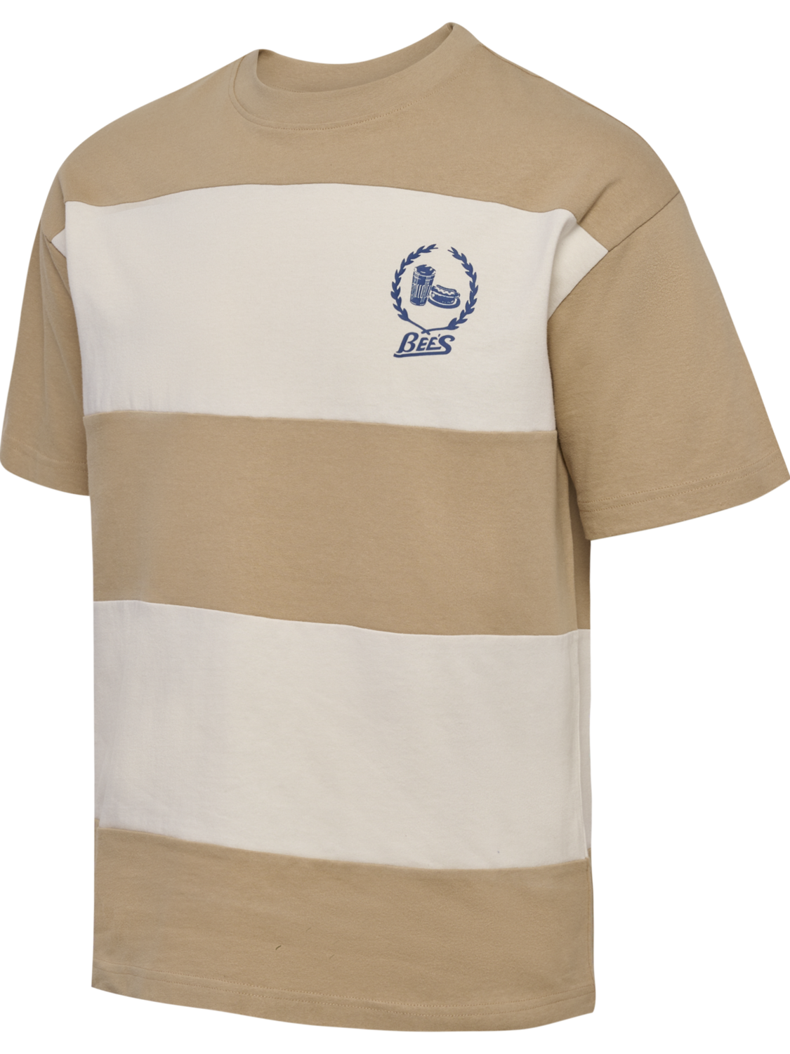 hmlLOOSE T-SHIRT S/S BEES STRIPE, TOFU/CORNSTALK, packshot