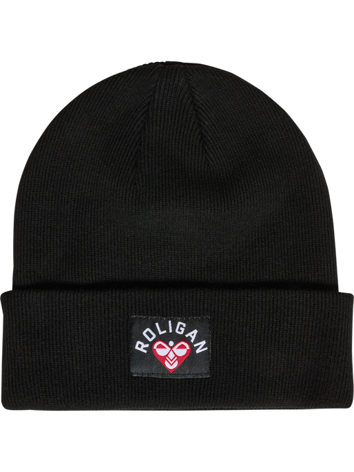 hmlROLIGAN KNITTED BEANIE, BLACK, packshot