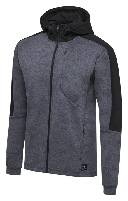 hmlTROPPER ZIP HOODIE, BLACK IRIS MELANGE, packshot