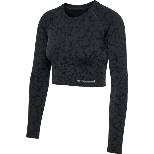 hmlMT PI SEAMLESS CROP T-SHIRT L/S, BLACK, packshot