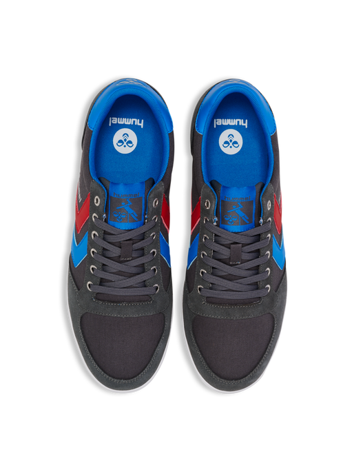 HUMMEL SLIMMER STADIL LOW, CASTLEROCK/RIBBONRED/BRIL BLUE, packshot