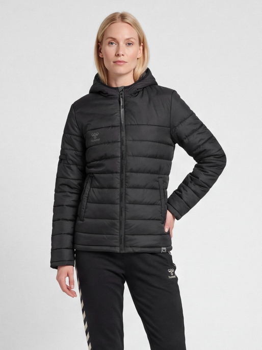 hmlNORTH QUILTED HOOD JACKET WOMAN, BLACK/ASPHALT, model