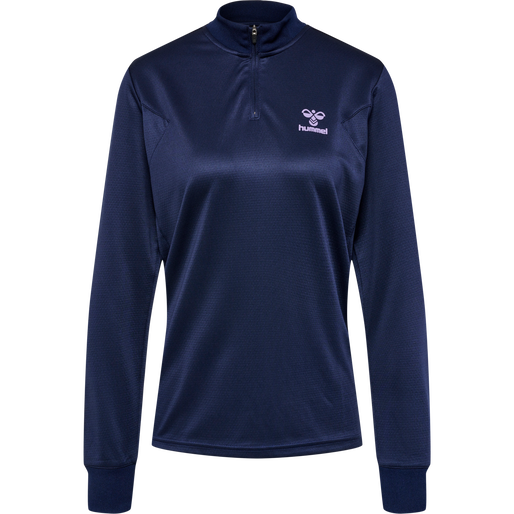 hmlSTALTIC POLY HALF ZIP L/S WOMAN, MARINE/PAISLEY PURPLE, packshot