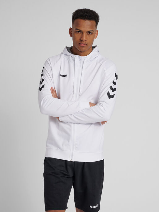 HMLGO COTTON ZIP HOODIE, WHITE, model